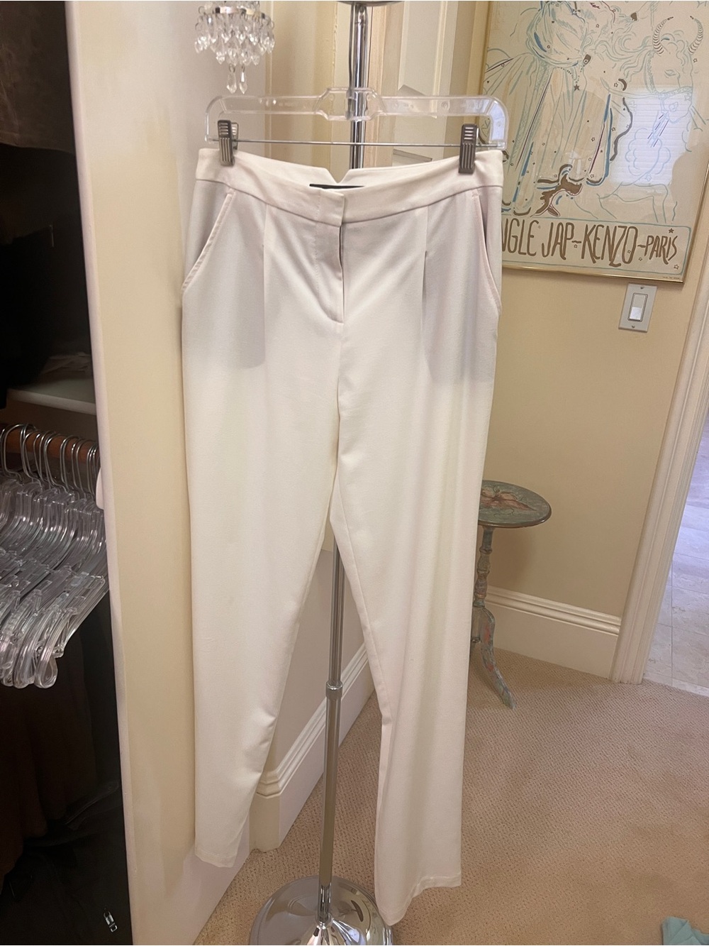 BCBG Cream Tailored Straight-Leg Pants
